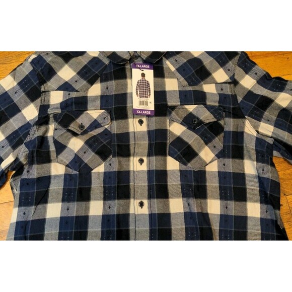 New Frye Jacquard Button Up Men's XXL L/S Flannel Shirt Deep Night Sky Blue NWT - Picture 4 of 10